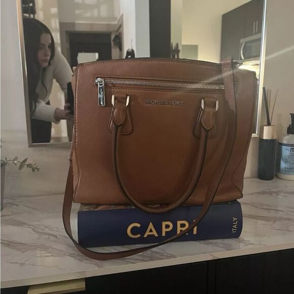 Michael Kors Brown Sophie Calf Leather Satchel Bag MSRP: $298 - Picture 1 of 10